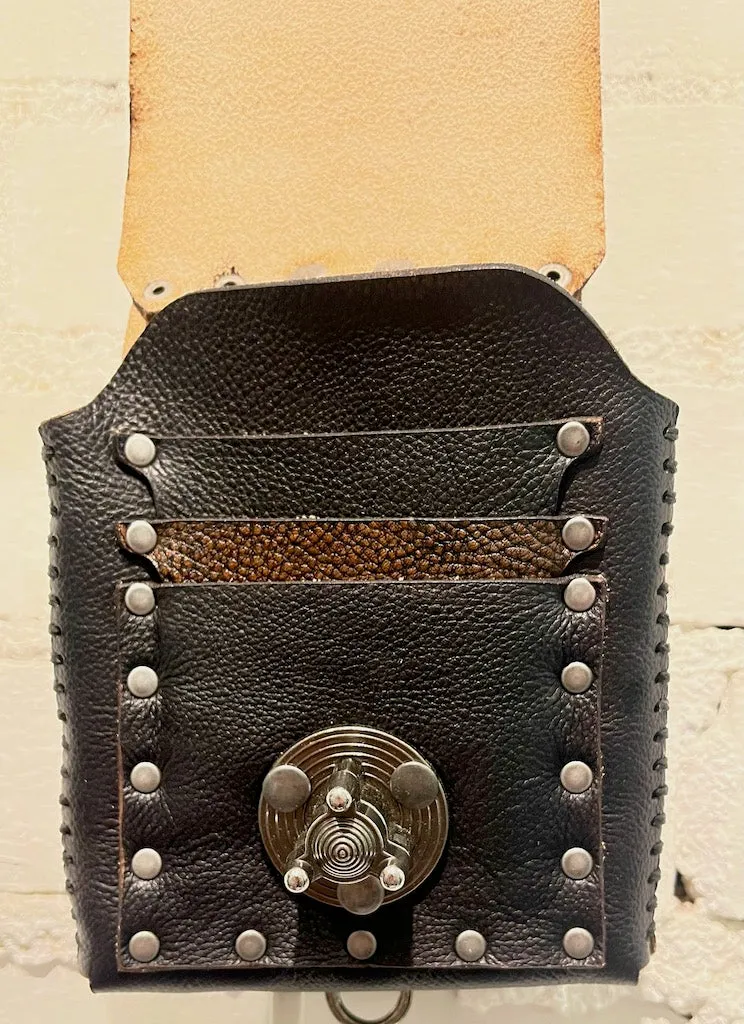 Distressed Black and BrownLeather Cell Phone Case with Silver Closure MMP16