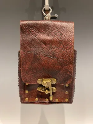 Distressed Brown Leather Cell Phone Case with Brass Closure MMP7