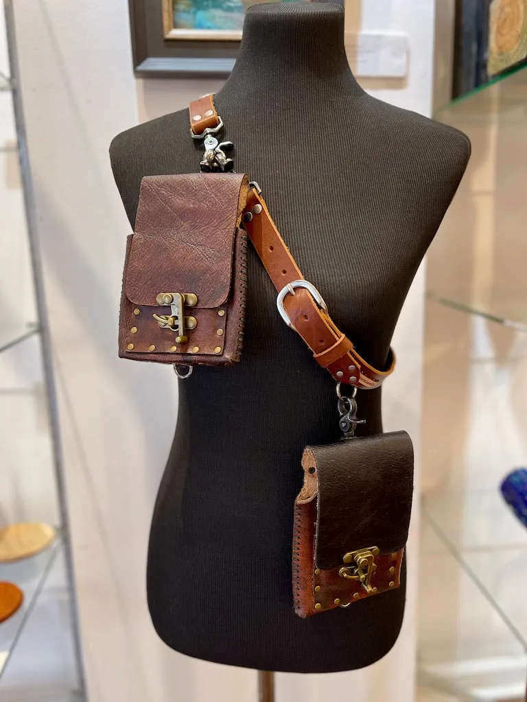 Distressed Brown Leather Cell Phone Case with Brass Closure MMP7