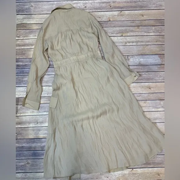 DKNY Womens Beige Cargo Button-Down Asymmetric Midi Dress Size XS