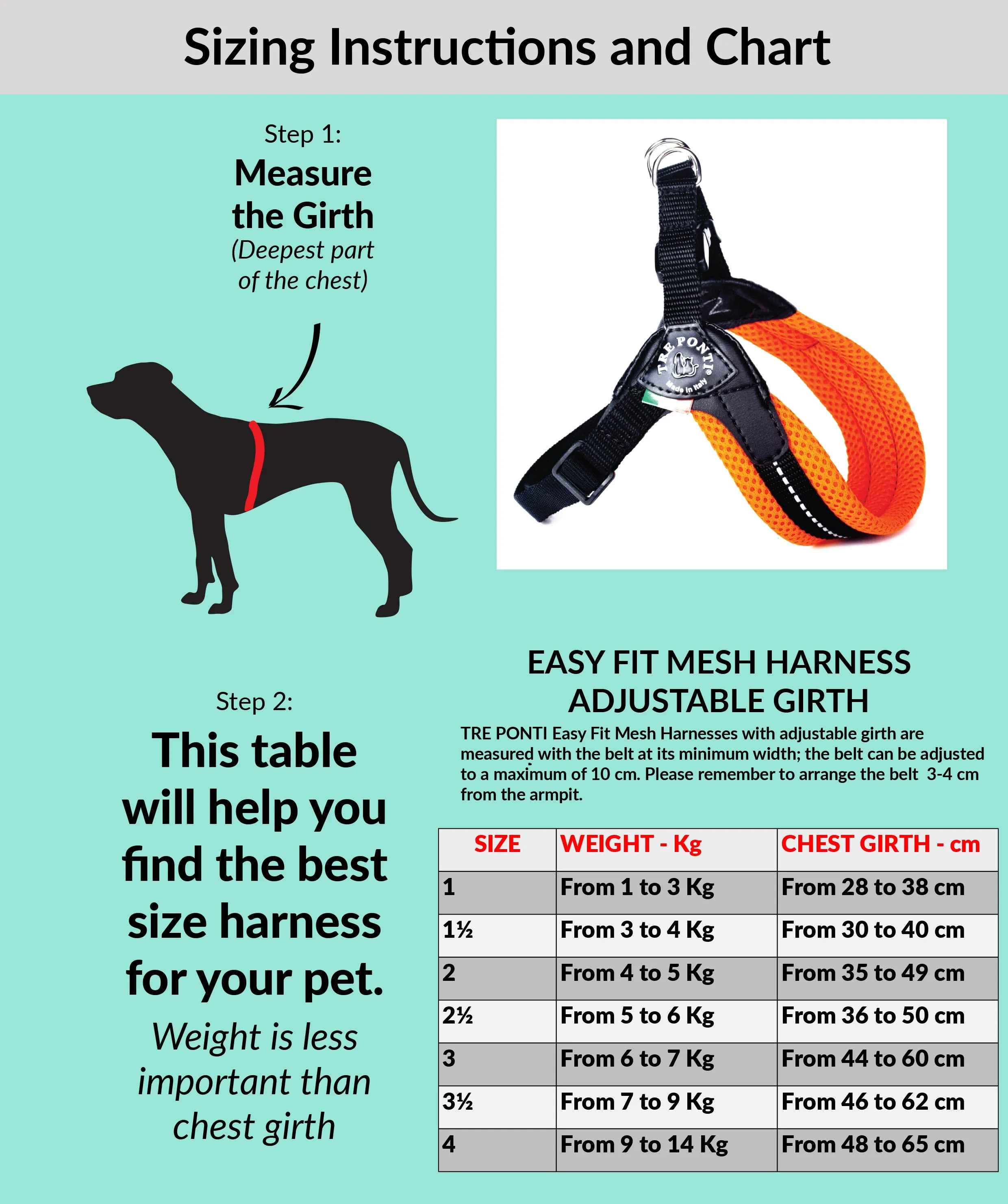 Easy Fit Sky Blue Mesh Harness with Adjustable Girth