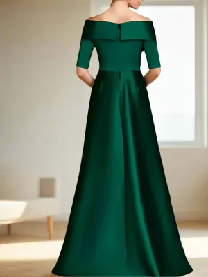 Elegant Off-The-Shoulder Half Sleeves A Line Floor Length Mother of The Bride Dresses
