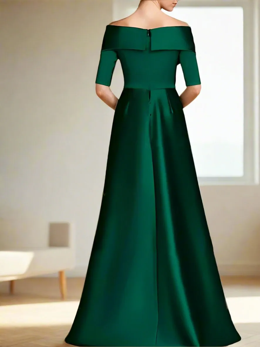 Elegant Off-The-Shoulder Half Sleeves A Line Floor Length Mother of The Bride Dresses