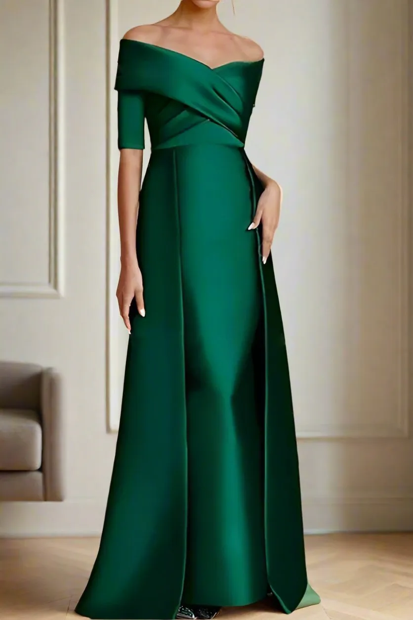 Elegant Off-The-Shoulder Half Sleeves A Line Floor Length Mother of The Bride Dresses