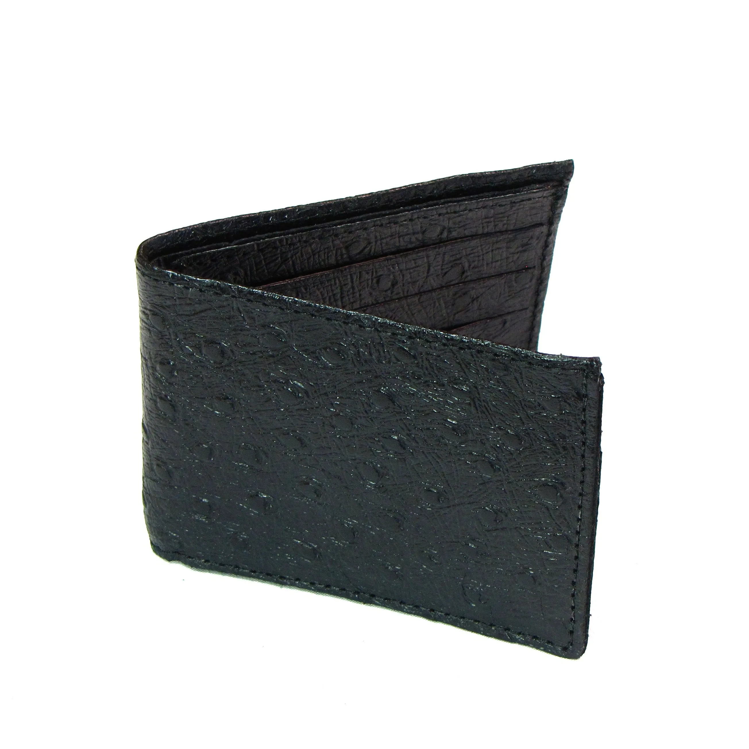 Embossed Ostrich Print Slim Billfold- Black
