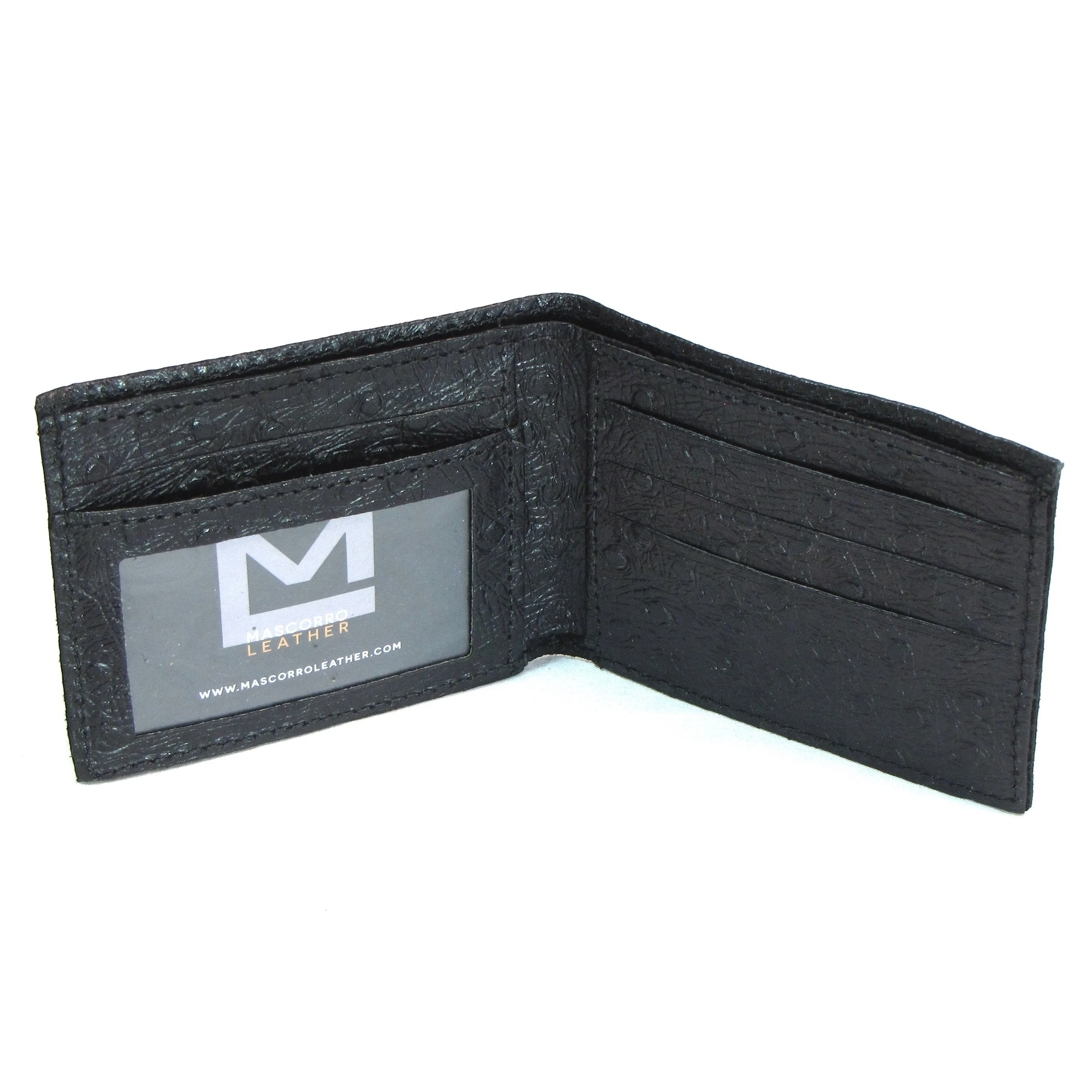Embossed Ostrich Print Slim Billfold- Black