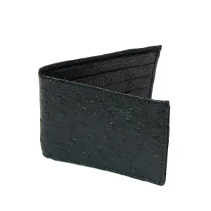 Embossed Ostrich Print Slim Billfold- Black