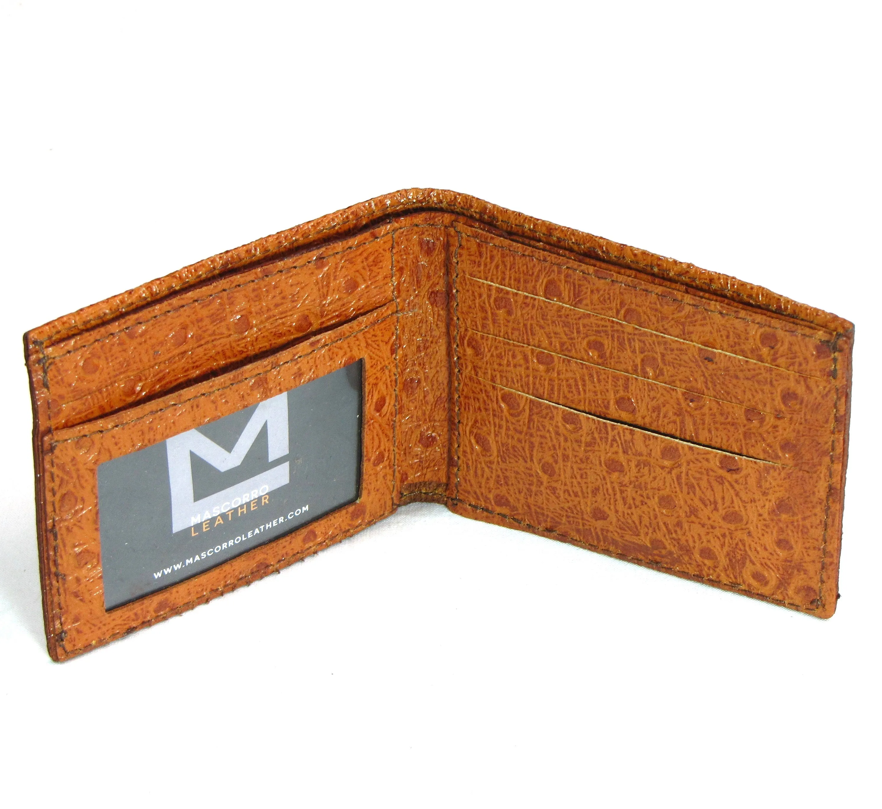 Embossed Ostrich Print Slim Billfold- Cocoa