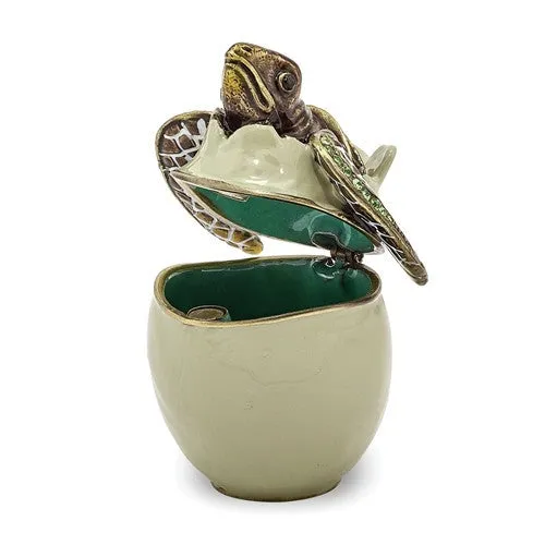Enameled & Crystal Turtle Hatchling Trinket Box