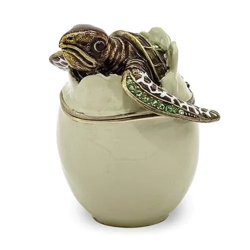 Enameled & Crystal Turtle Hatchling Trinket Box