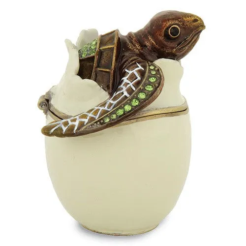 Enameled & Crystal Turtle Hatchling Trinket Box