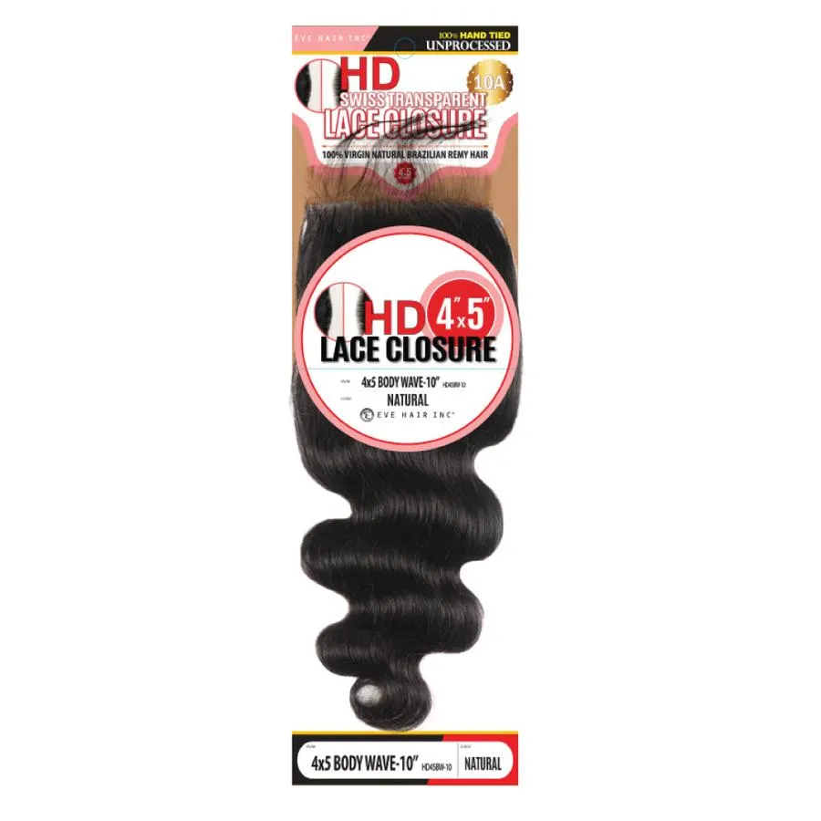 Eve 4×5 HD Swiss Transparent Lace Closure (Body Wave)