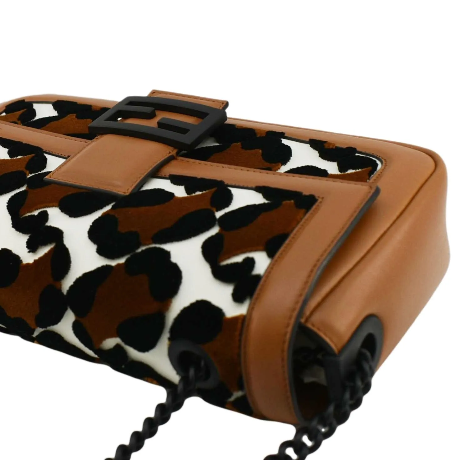 FENDI Baguette Mini Leopard Print Calf Leather Shoulder Bag Brown