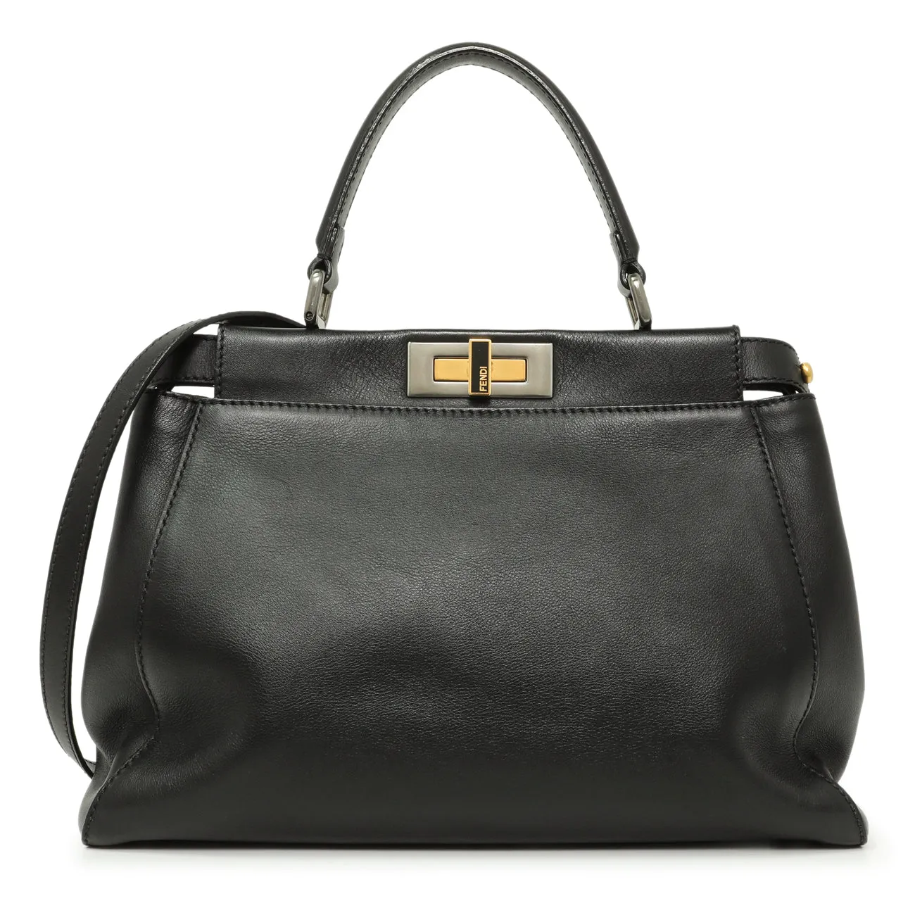 Fendi Black Vitello Seta Medium Peekaboo Iconic Satchel