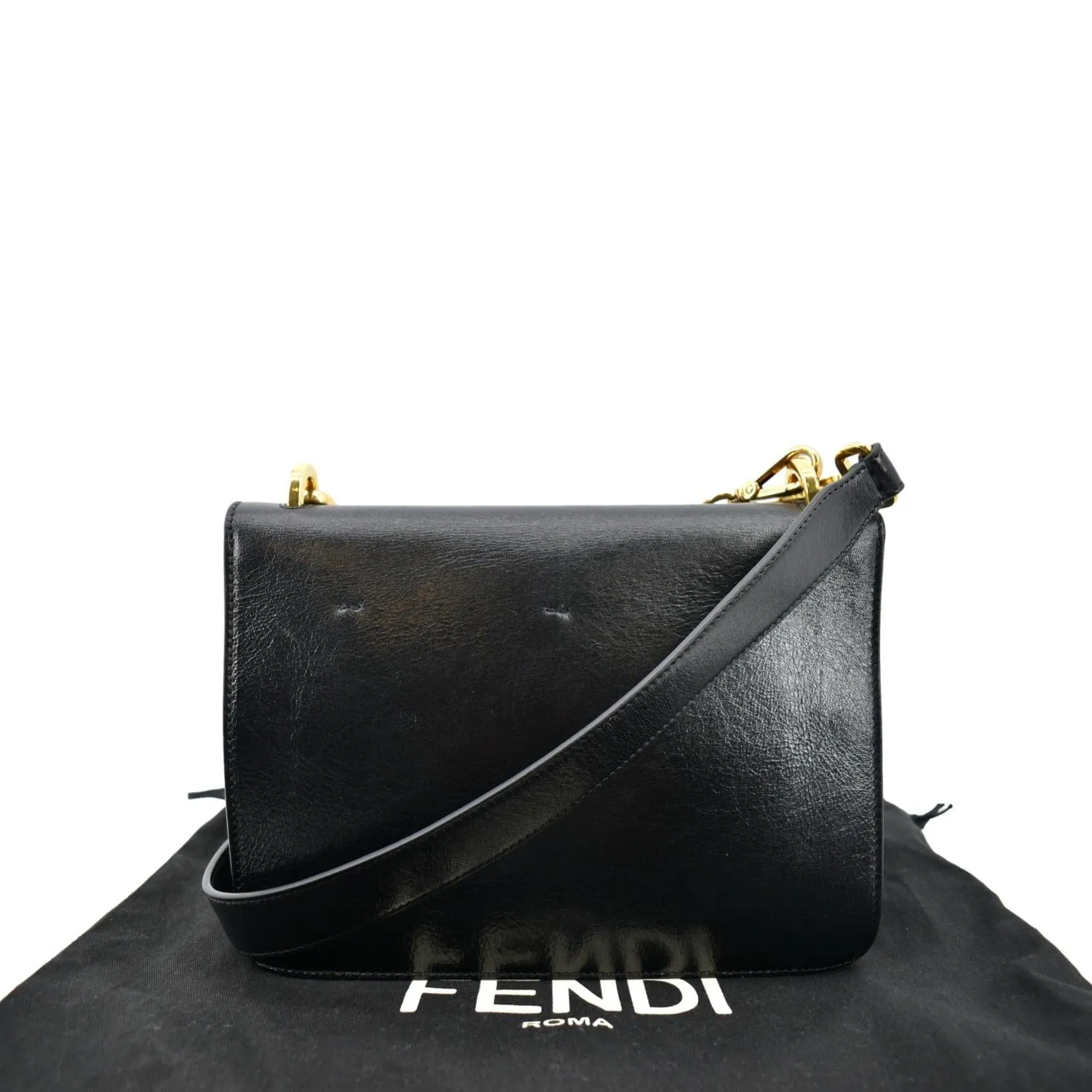 FENDI Kan U Leather Shoulder Bag Black