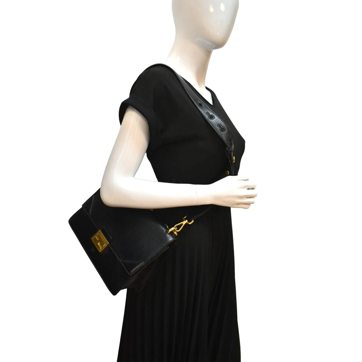 FENDI Kan U Leather Shoulder Bag Black