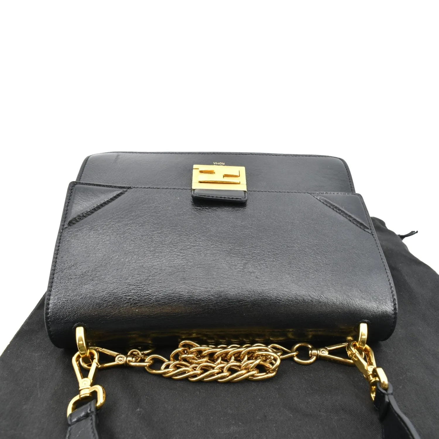 FENDI Kan U Leather Shoulder Bag Black