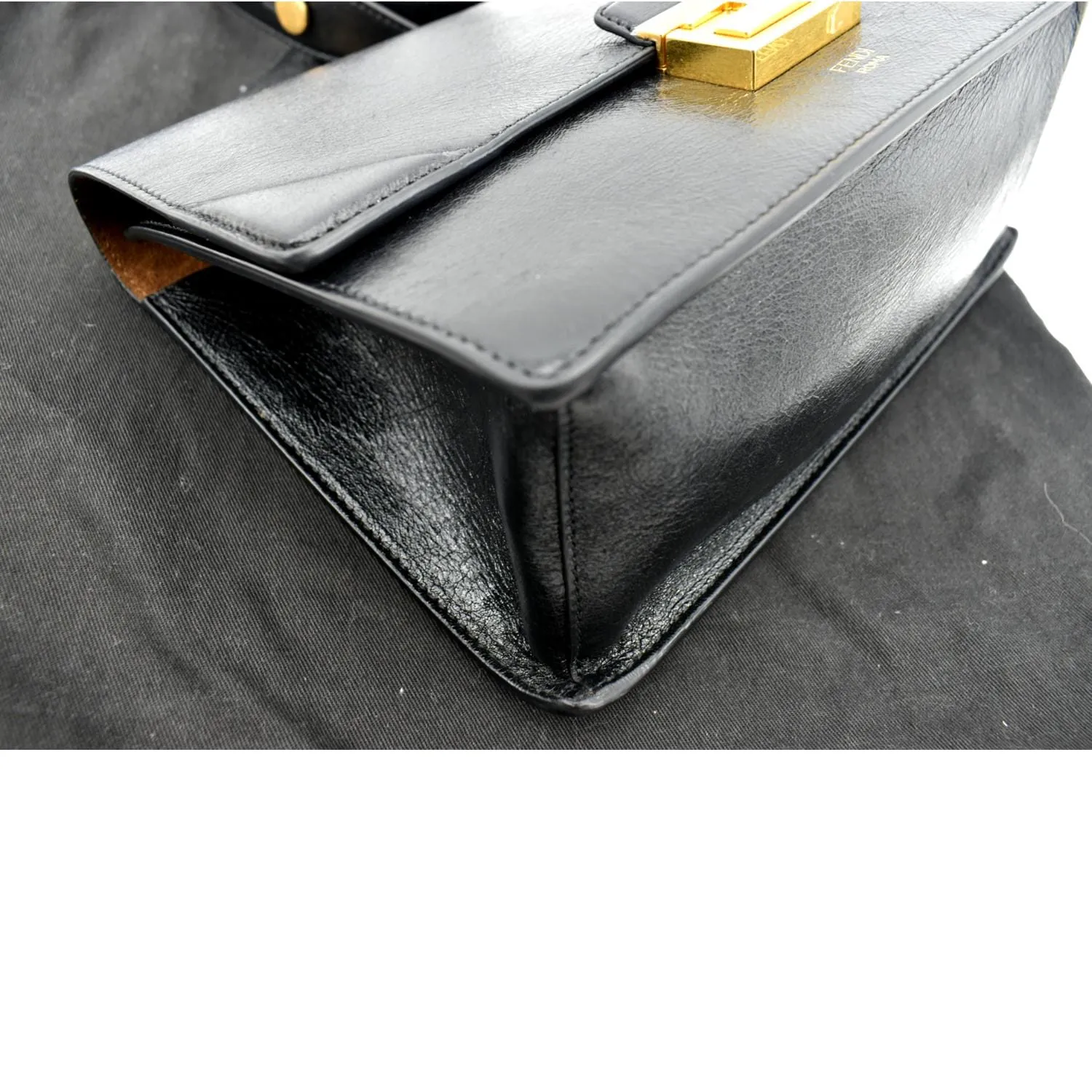FENDI Kan U Leather Shoulder Bag Black
