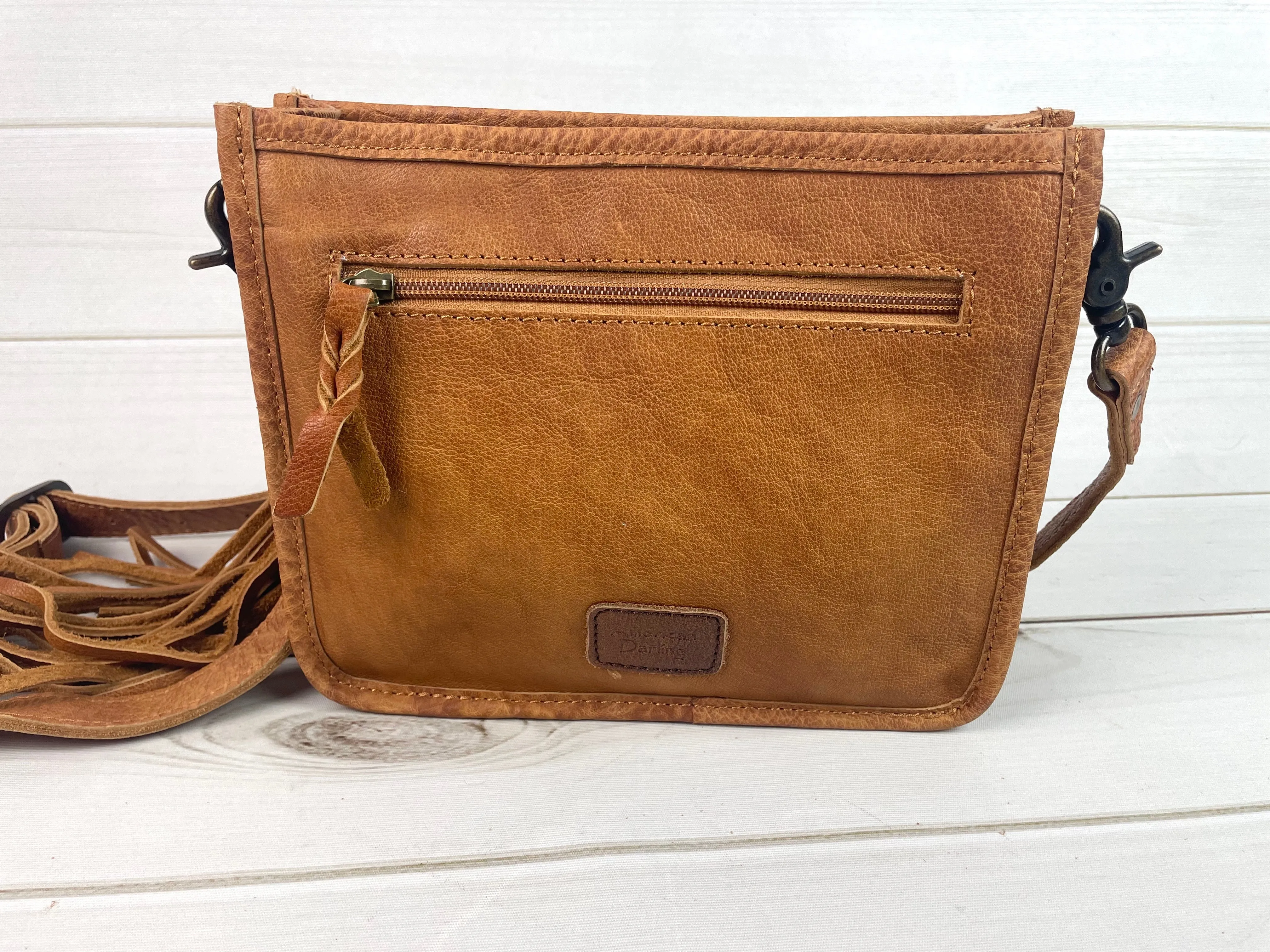 Firebird Tooled Leather Fringe Crossbody Purse