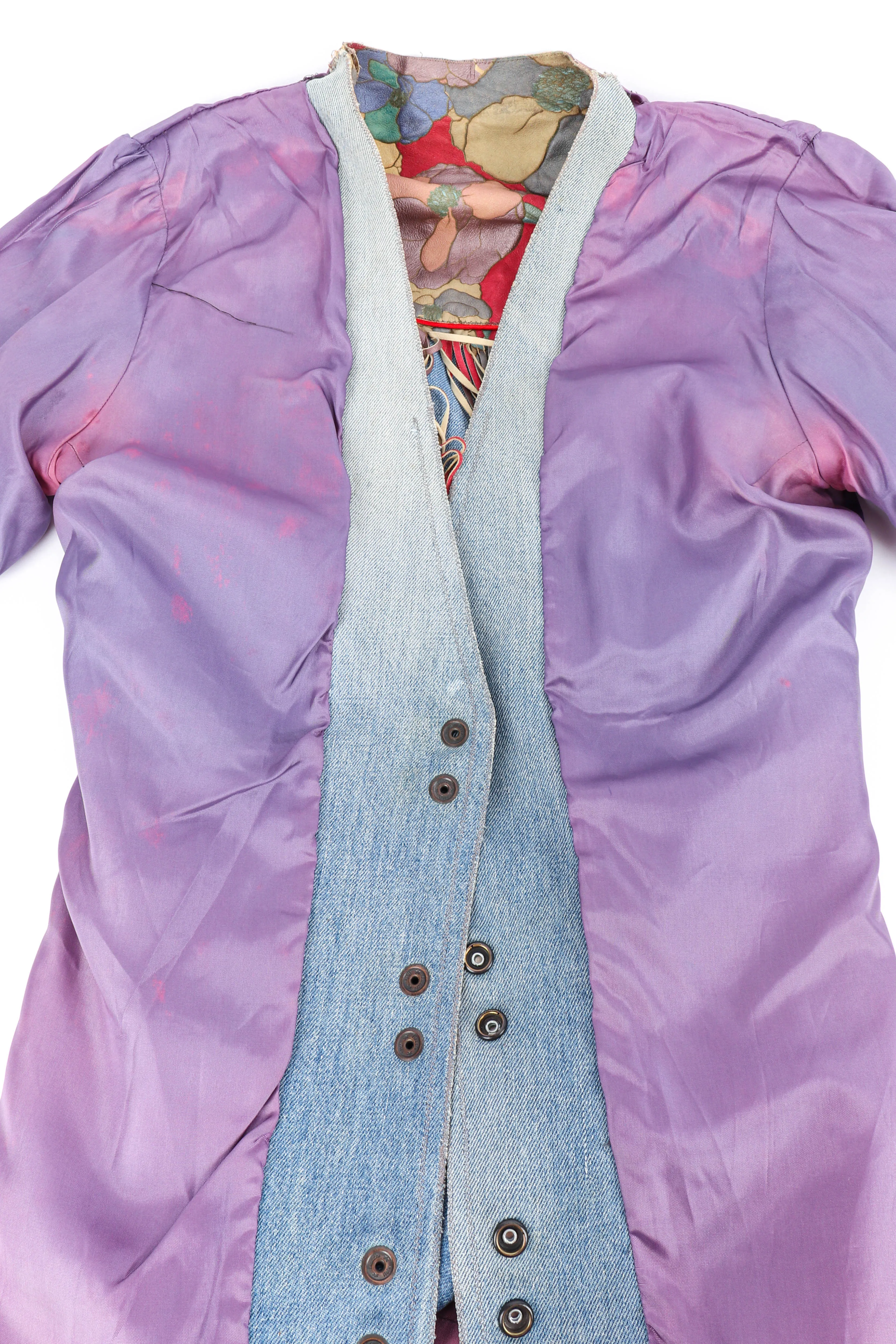 Floral Denim Leather Fringe Jacket
