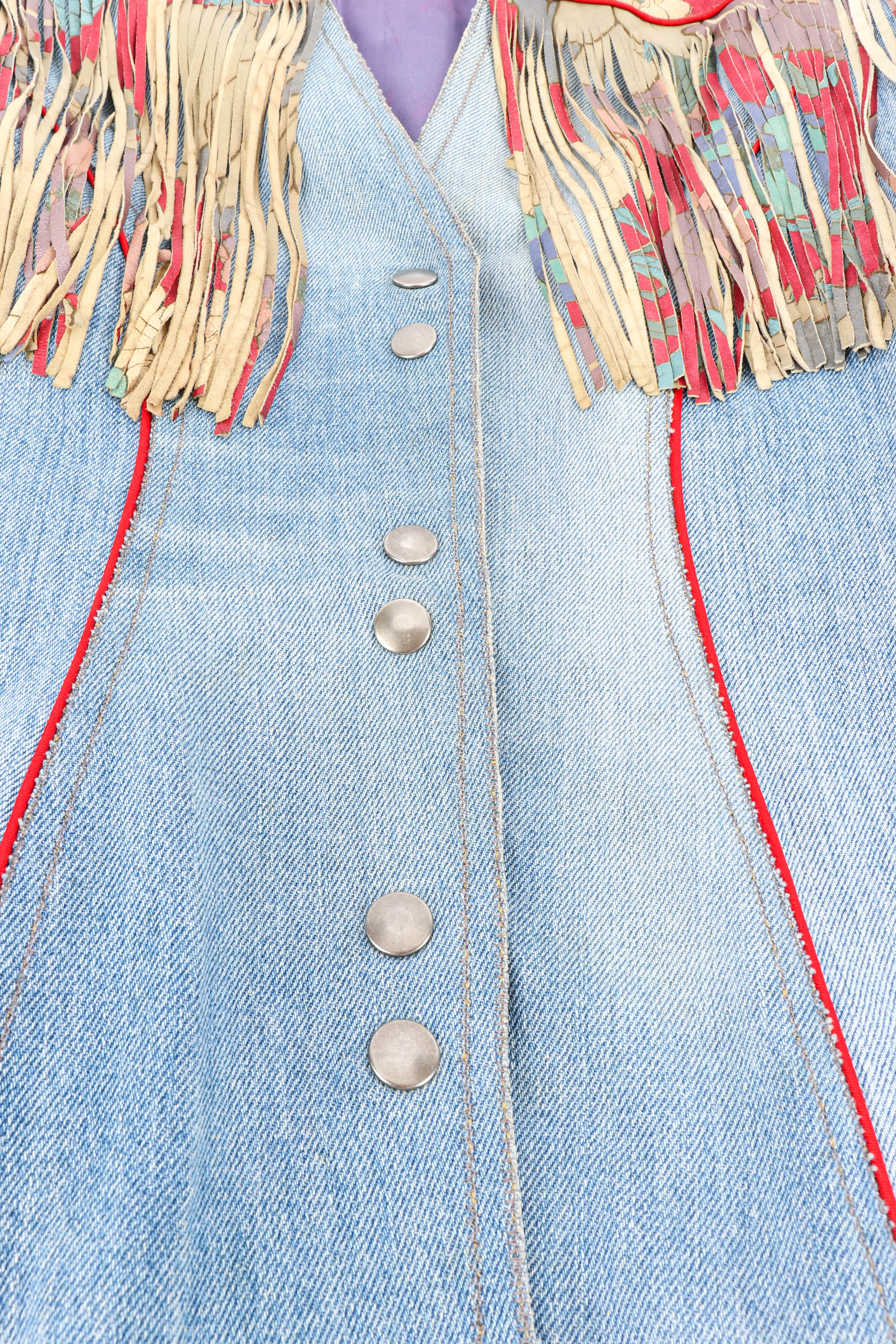 Floral Denim Leather Fringe Jacket