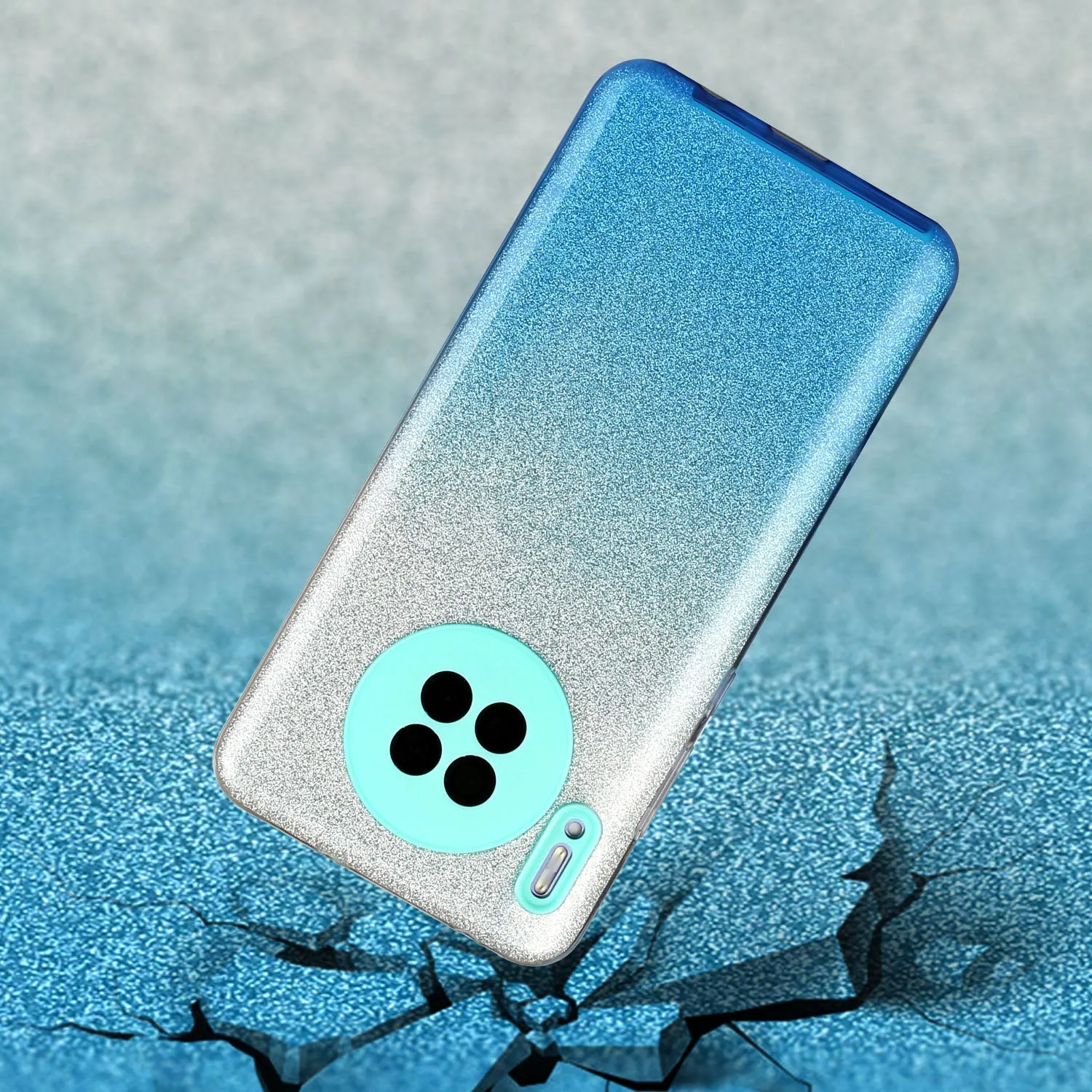 For HUAWEI Mate 30/Nova 5I pro/Mate 30 Pro/PSmart /Y5P/Y6P 2020 Phone Case Gradient Color Glitter Powder Phone Cover with Airbag Bracket blue