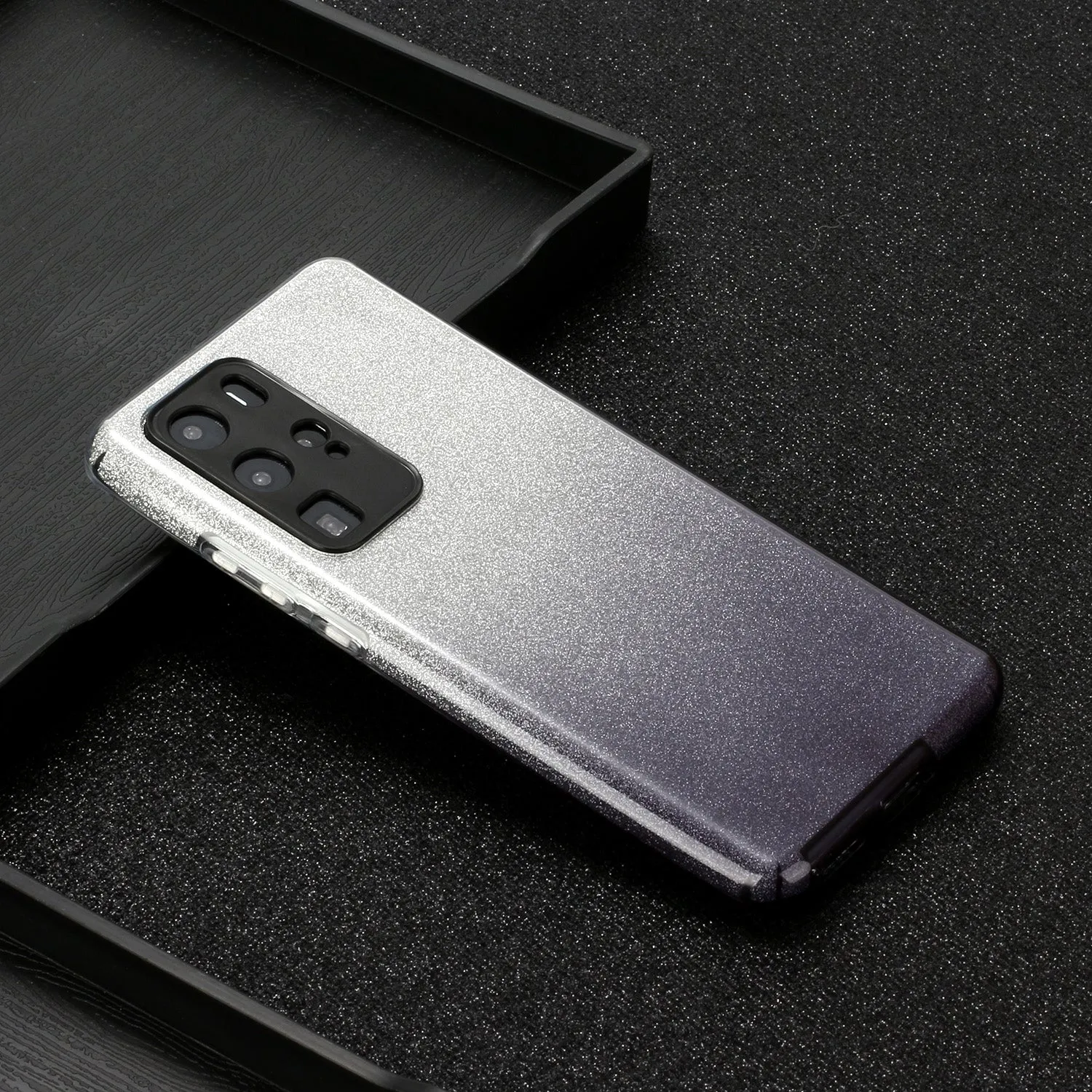 for HUAWEI P20 LITE/P30 LITE/P40 LITE/Nova6SE/Nova 7i Phone Case Gradient Color Glitter Powder Phone Cover with Airbag Bracket black