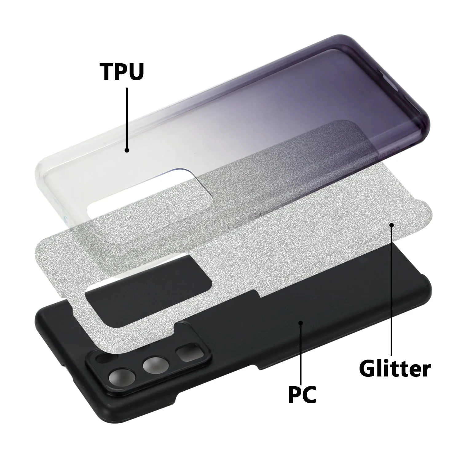 for HUAWEI P20 LITE/P30 LITE/P40 LITE/Nova6SE/Nova 7i Phone Case Gradient Color Glitter Powder Phone Cover with Airbag Bracket black