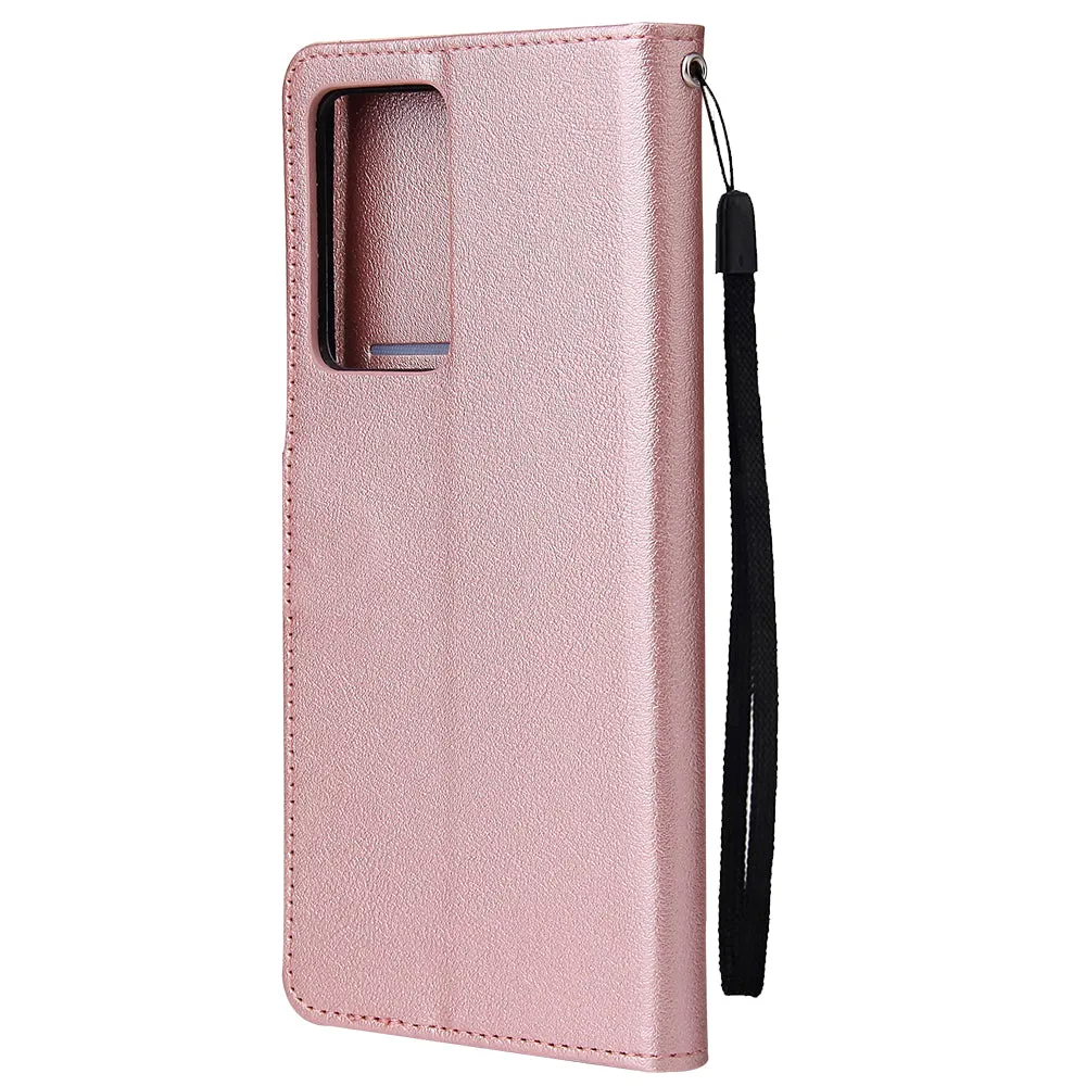 For HUAWEI PSmart 2020/Y5P/Y6P PU Leather Mobile Phone Cover with 3 Cards Slots Phone Frame Rose gold