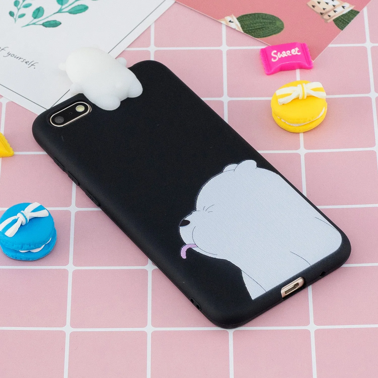 For HUAWEI Y5 2018 3D Cute Coloured Painted Animal TPU Anti-scratch Non-slip Protective Cover Back Case black