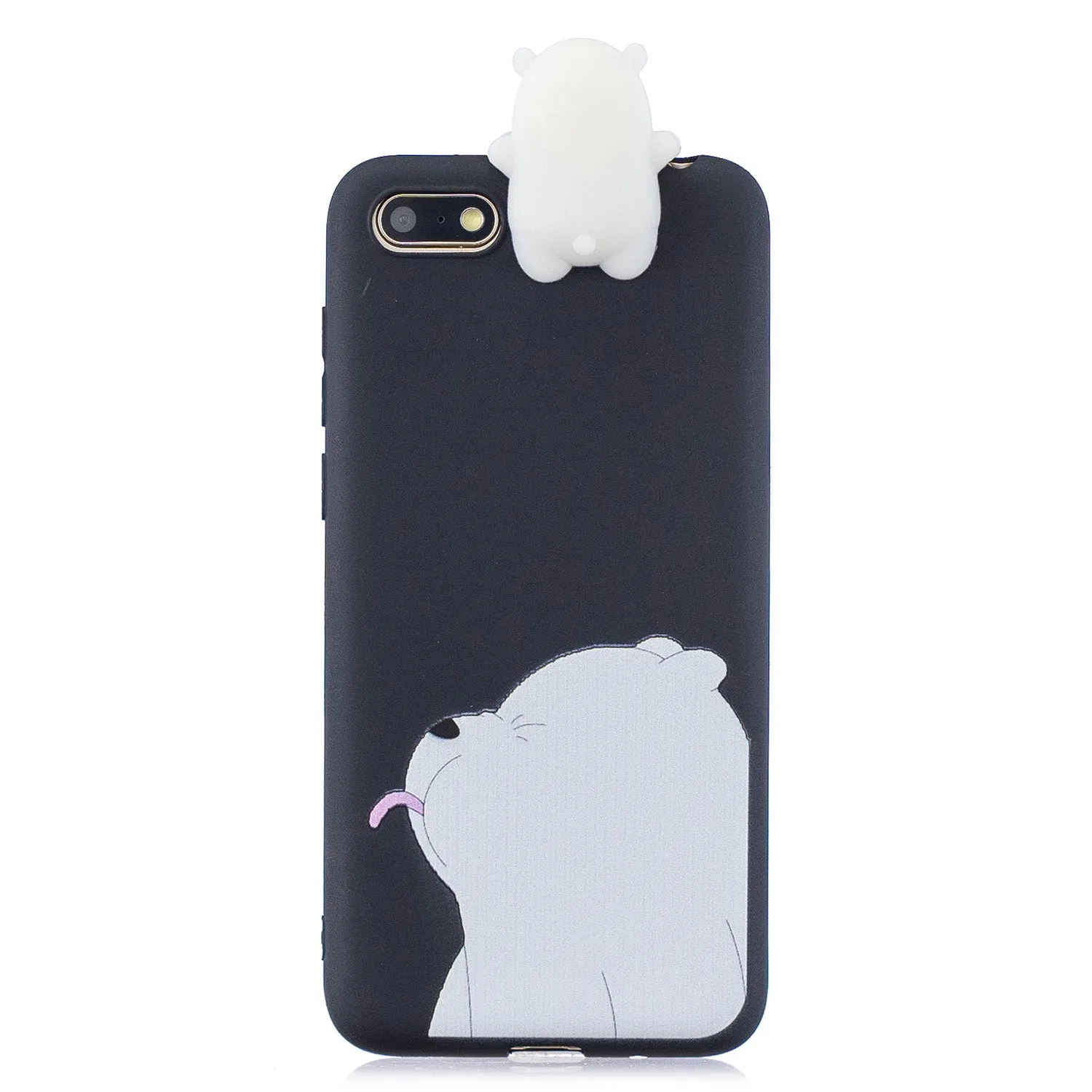 For HUAWEI Y5 2018 3D Cute Coloured Painted Animal TPU Anti-scratch Non-slip Protective Cover Back Case black