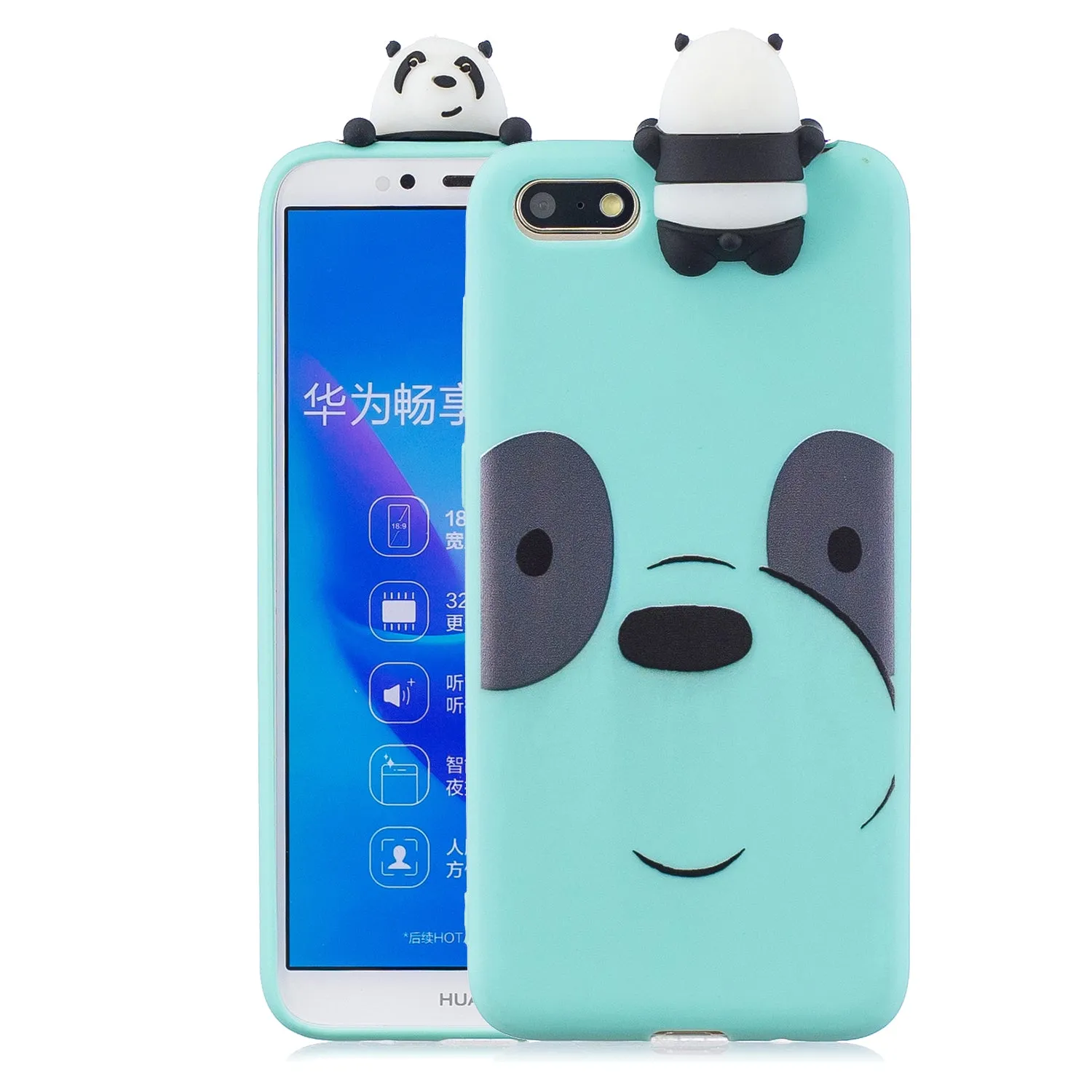 For HUAWEI Y5 2018 3D Cute Coloured Painted Animal TPU Anti-scratch Non-slip Protective Cover Back Case black