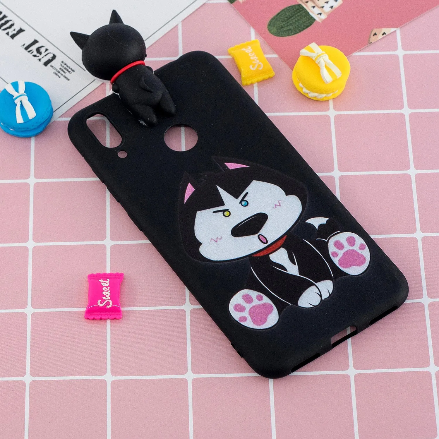For Huawei Y7 2019 3D Cartoon Lovely Coloured Painted Soft TPU Back Cover Non-slip Shockproof Full Protective Case cute husky
