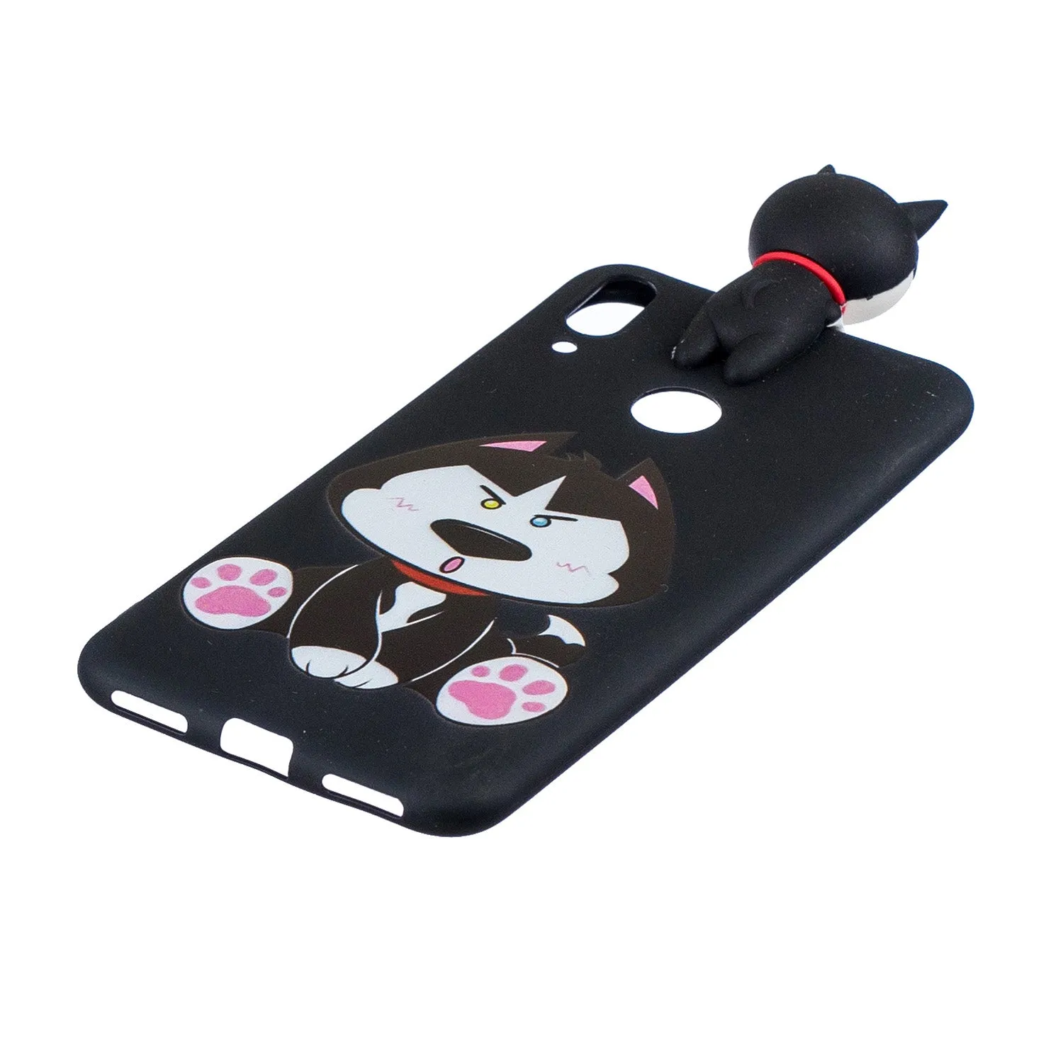 For Huawei Y7 2019 3D Cartoon Lovely Coloured Painted Soft TPU Back Cover Non-slip Shockproof Full Protective Case cute husky