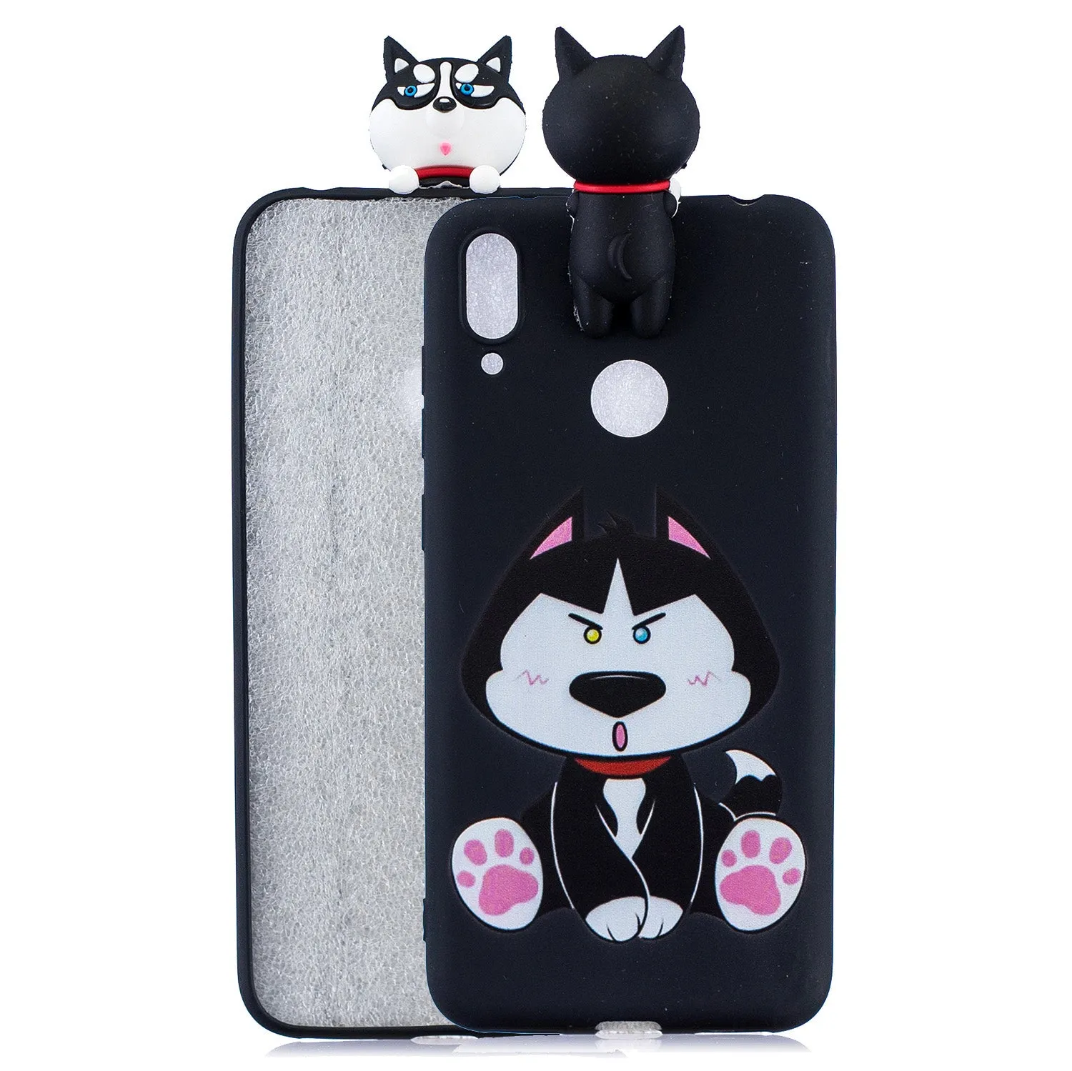 For Huawei Y7 2019 3D Cartoon Lovely Coloured Painted Soft TPU Back Cover Non-slip Shockproof Full Protective Case cute husky