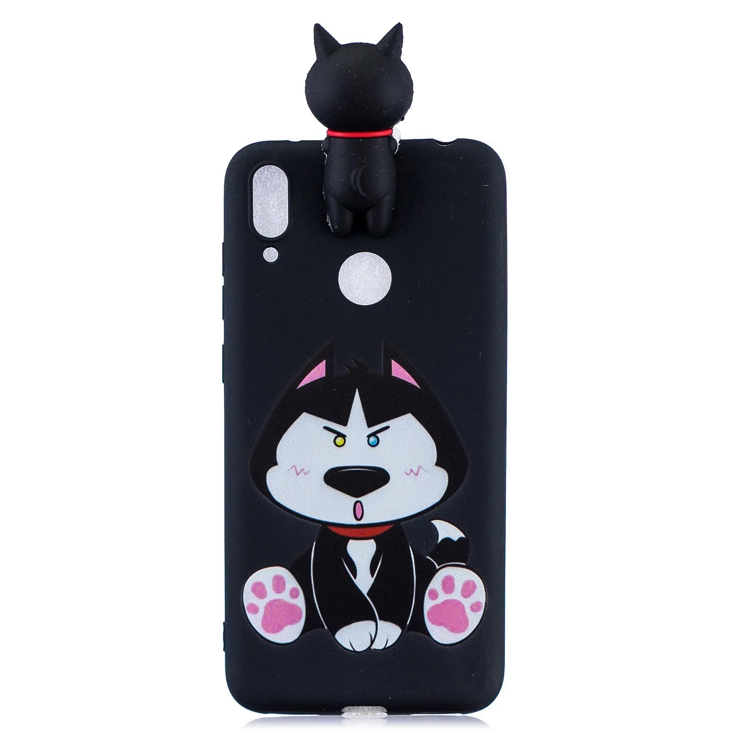For Huawei Y7 2019 3D Cartoon Lovely Coloured Painted Soft TPU Back Cover Non-slip Shockproof Full Protective Case cute husky