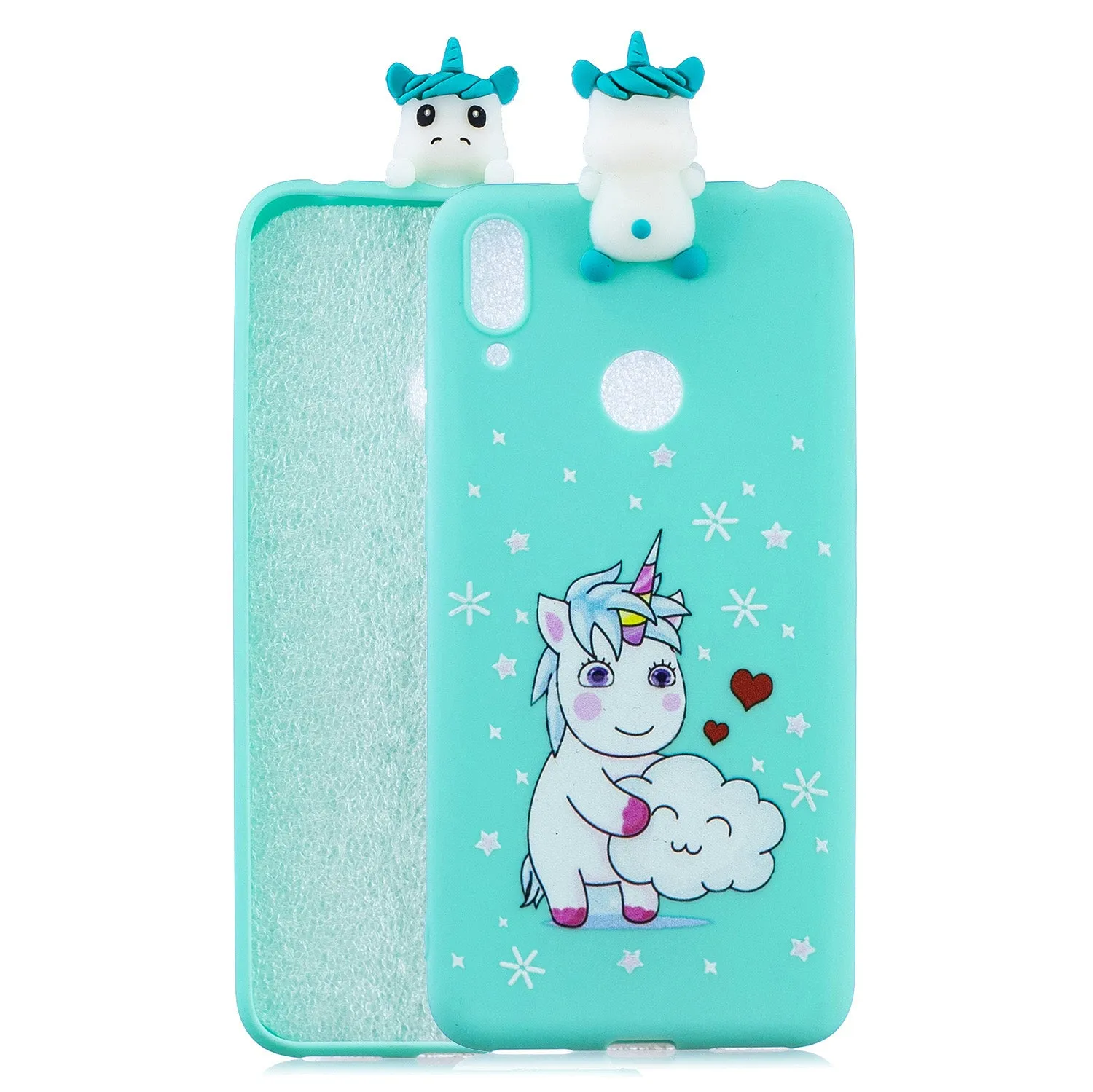 For Huawei Y7 2019 3D Cartoon Lovely Coloured Painted Soft TPU Back Cover Non-slip Shockproof Full Protective Case Music unicorn