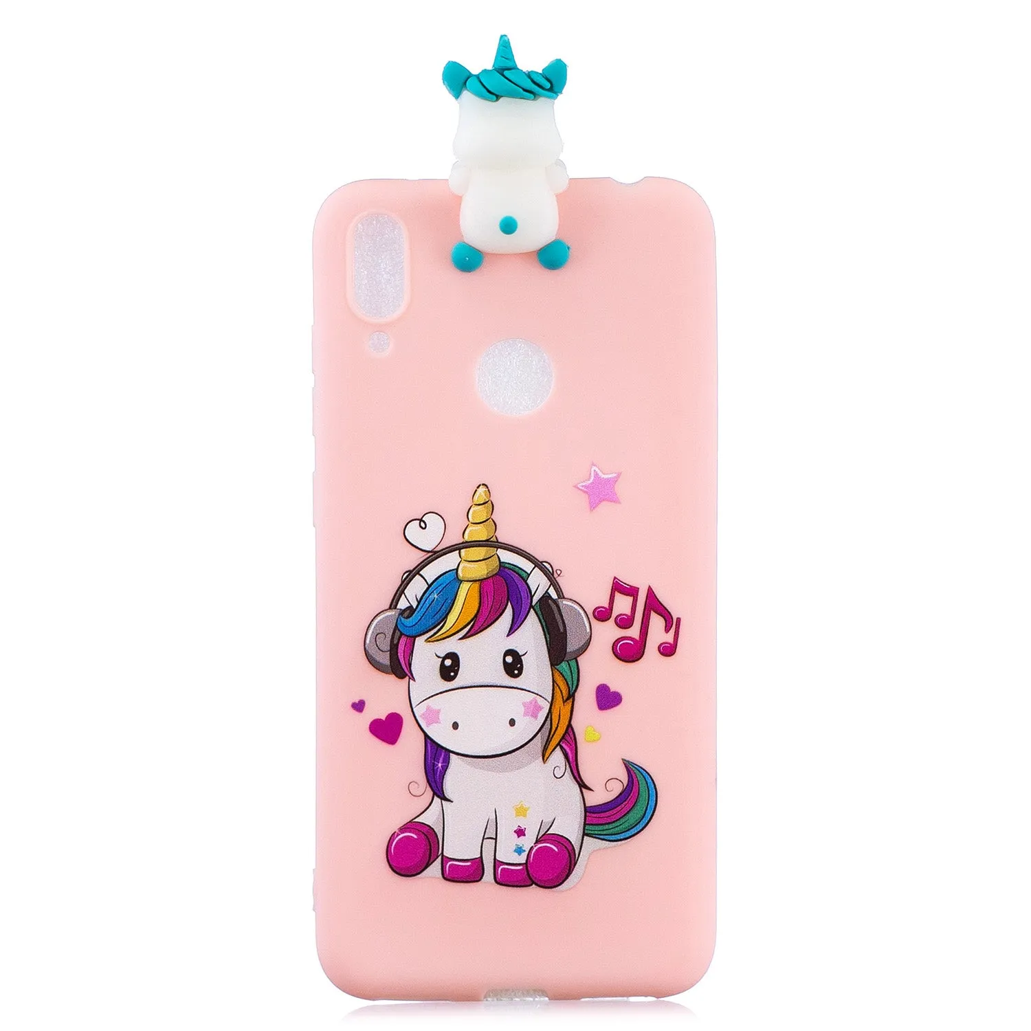 For Huawei Y7 2019 3D Cartoon Lovely Coloured Painted Soft TPU Back Cover Non-slip Shockproof Full Protective Case Music unicorn