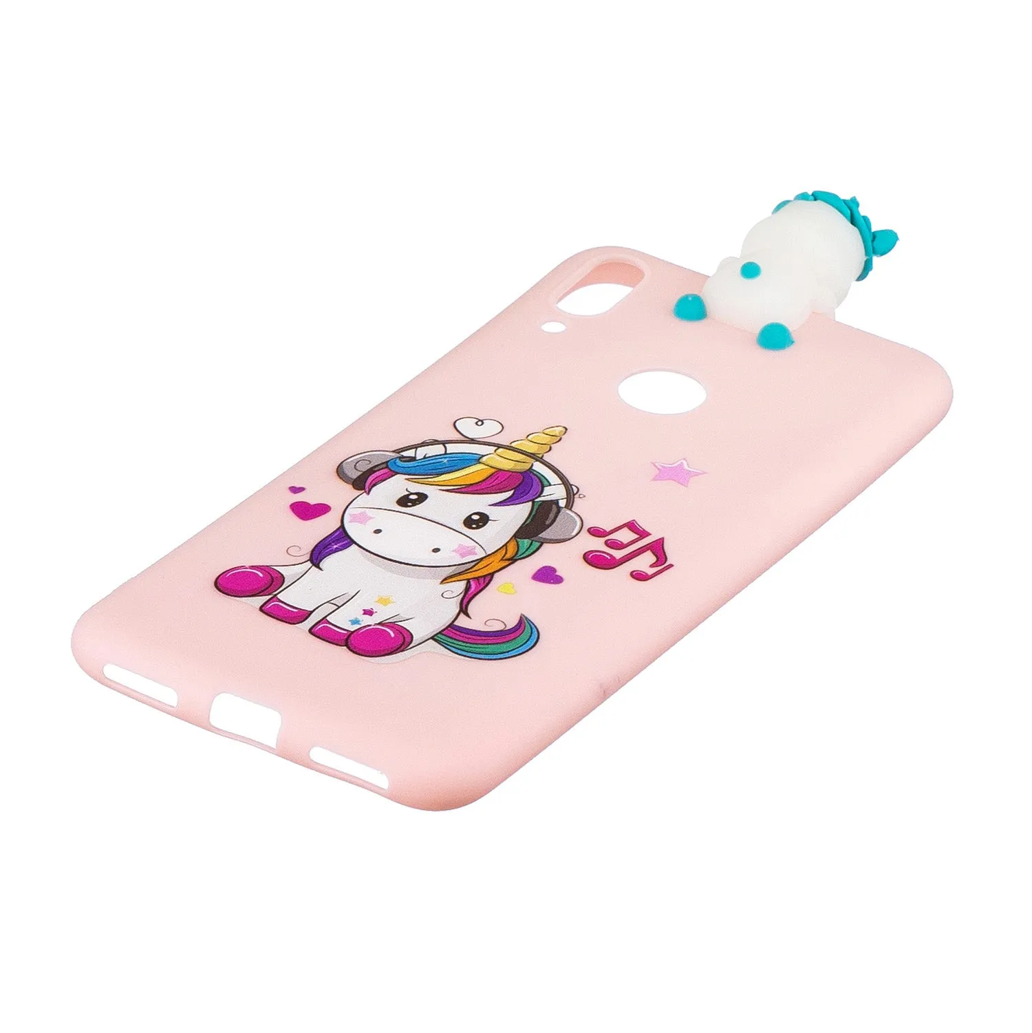 For Huawei Y7 2019 3D Cartoon Lovely Coloured Painted Soft TPU Back Cover Non-slip Shockproof Full Protective Case Music unicorn
