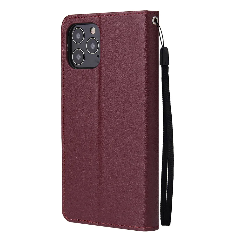 For Iphone 12 5.4 inch/6.1 inch/ 6.7 inch PU Leather Three-card Photo Frame Front Buckle Mobile Phone shell Red wine