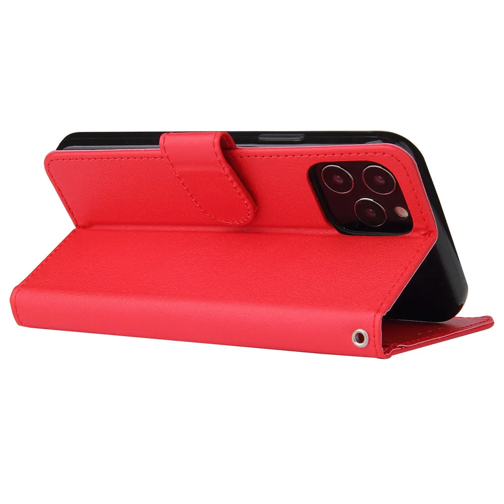 For Iphone 12 5.4 inch/6.1 inch/ 6.7 inch PU Leather Three-card Photo Frame Front Buckle Mobile Phone shell red