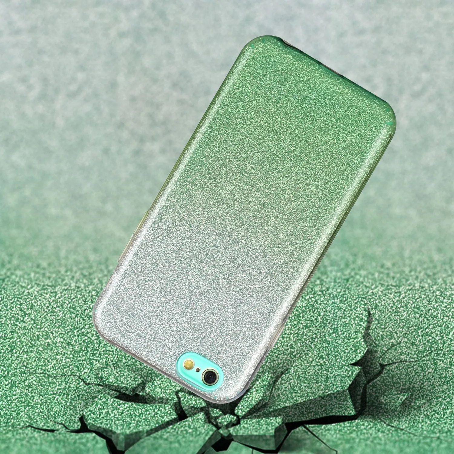 For iphone 6/6S/6 plus/6S plus/7/8/SE 2020 Phone Case Gradient Color Glitter Powder Phone Cover with Airbag Bracket green