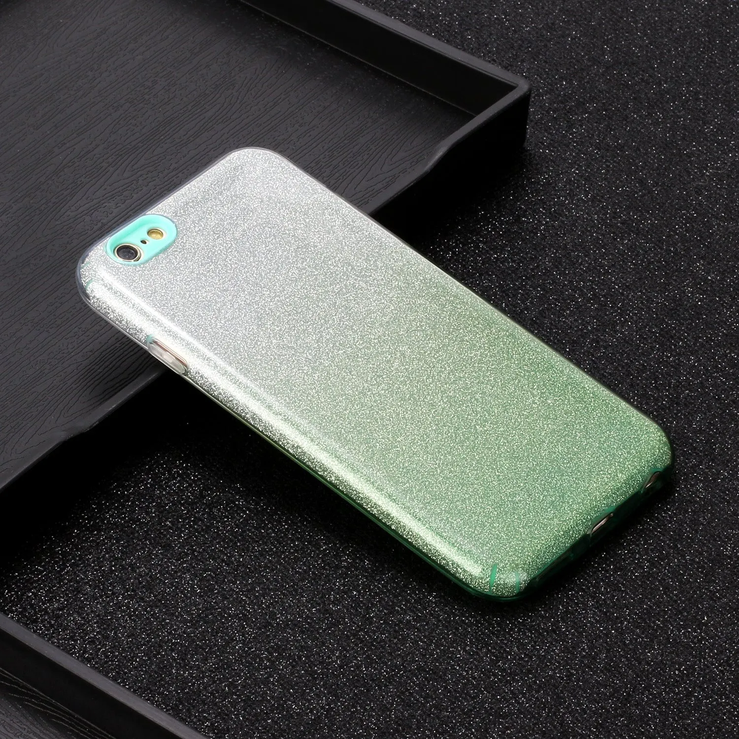 For iphone 6/6S/6 plus/6S plus/7/8/SE 2020 Phone Case Gradient Color Glitter Powder Phone Cover with Airbag Bracket green