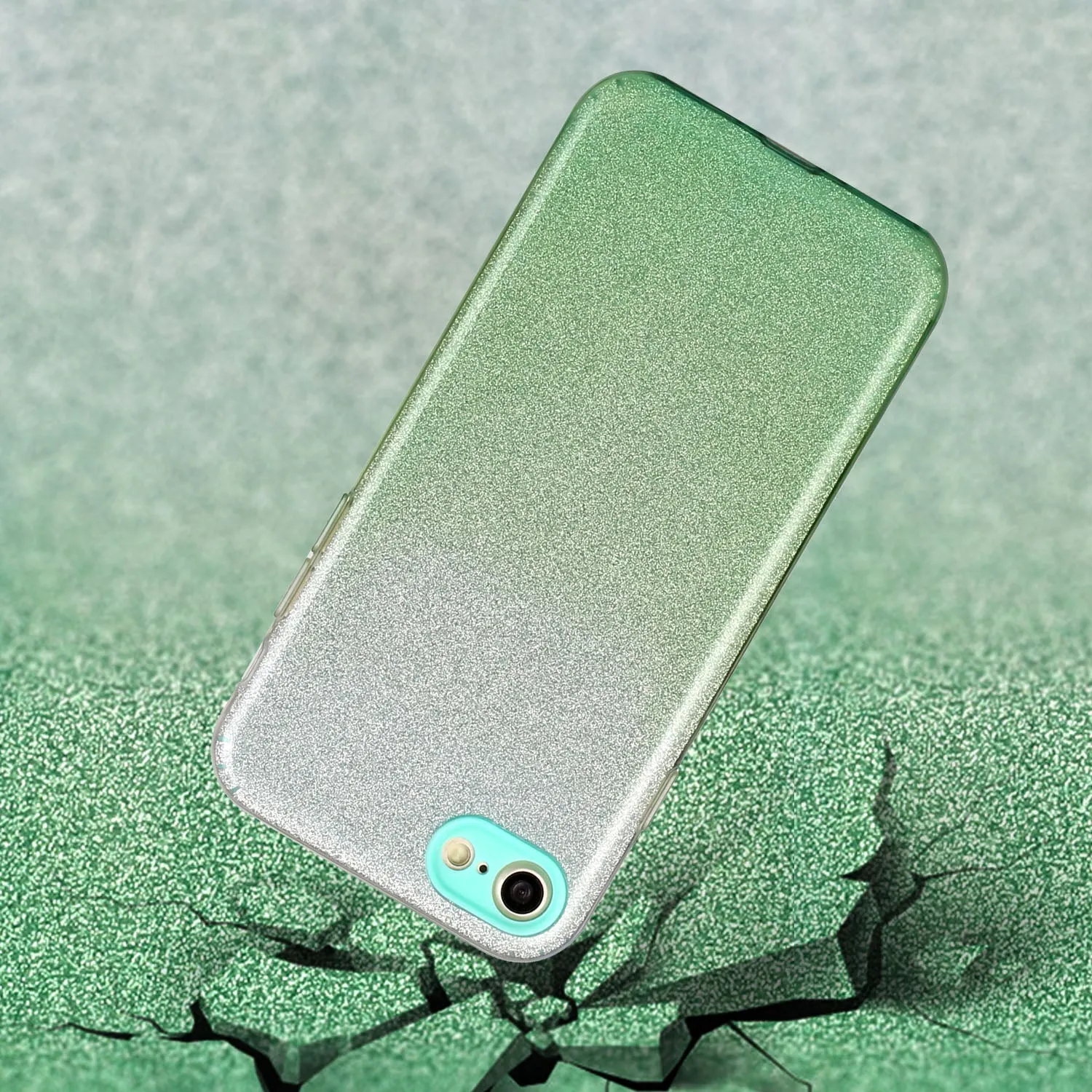For iphone 6/6S/6 plus/6S plus/7/8/SE 2020 Phone Case Gradient Color Glitter Powder Phone Cover with Airbag Bracket green