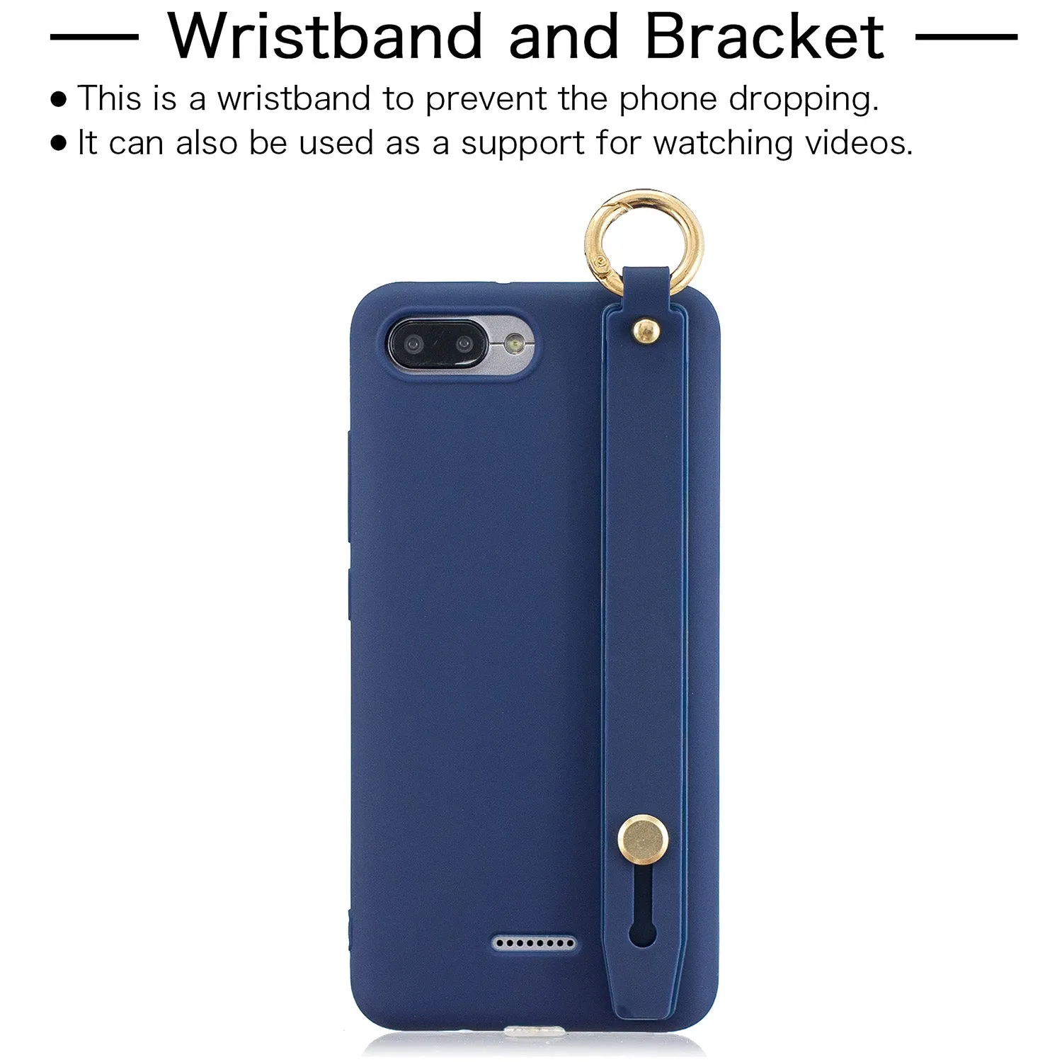 For Redmi 6A Simple Solid Color Chic Wrist Rope Bracket Matte TPU Anti-scratch Non-slip Protective Cover Back Case 12 gray