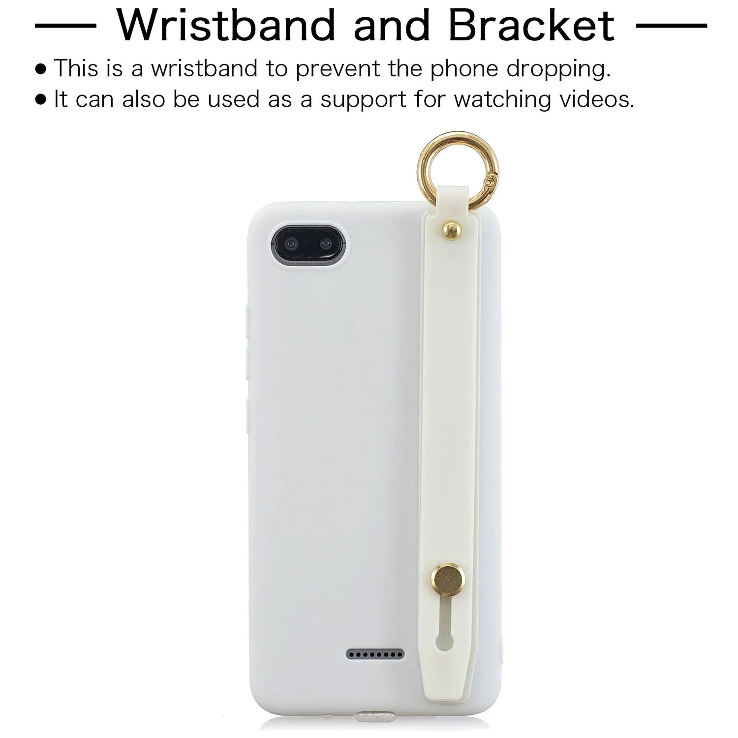 For Redmi 6A Simple Solid Color Chic Wrist Rope Bracket Matte TPU Anti-scratch Non-slip Protective Cover Back Case 12 gray