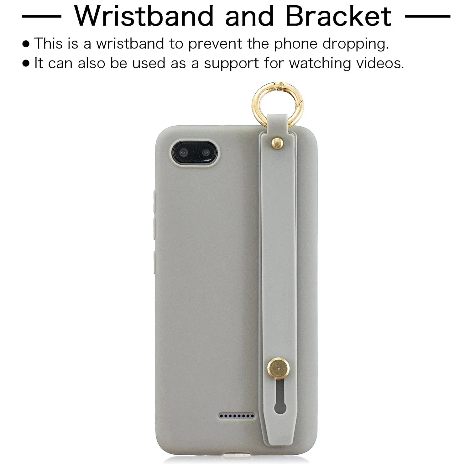For Redmi 6A Simple Solid Color Chic Wrist Rope Bracket Matte TPU Anti-scratch Non-slip Protective Cover Back Case 12 gray