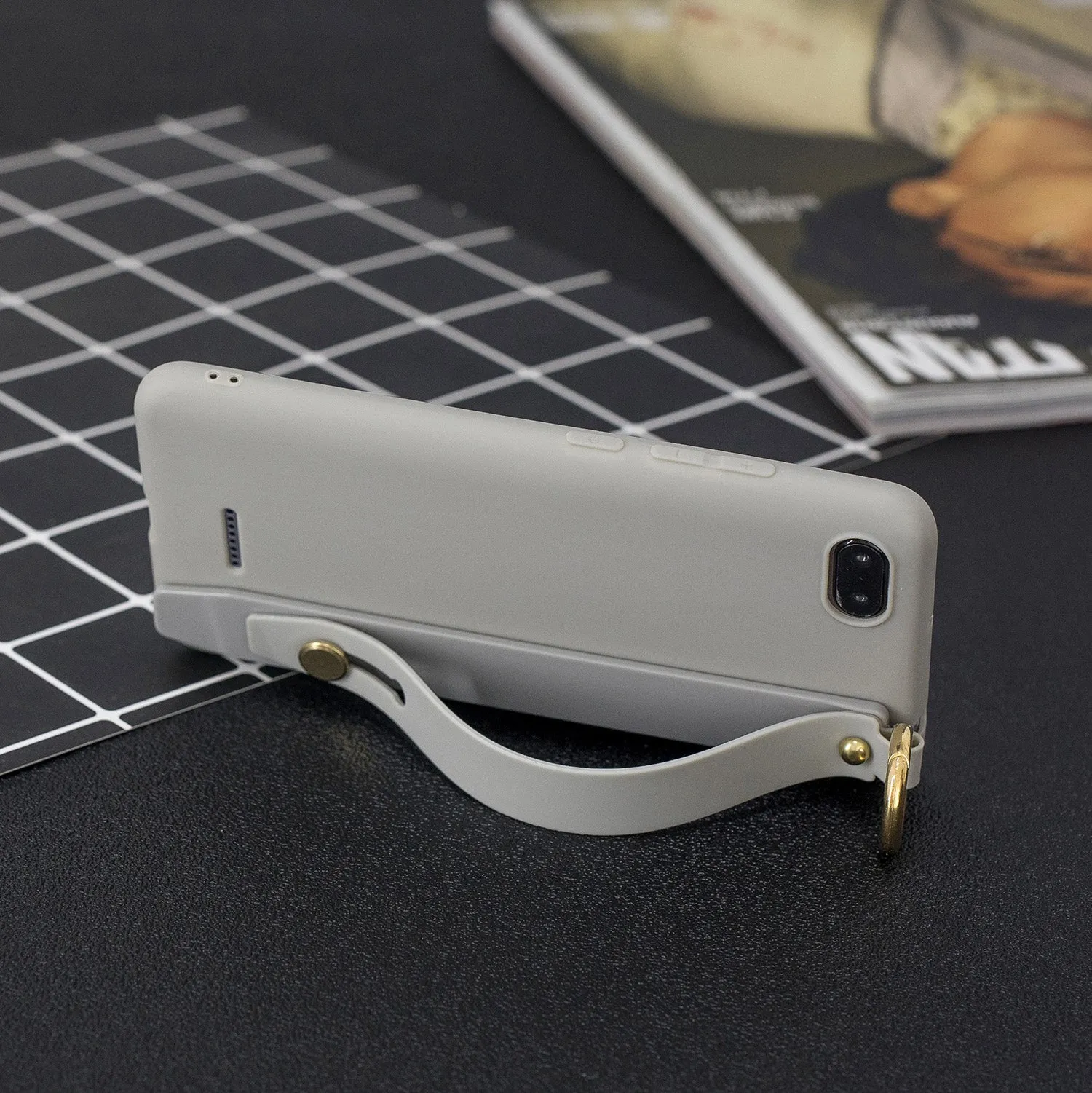 For Redmi 6A Simple Solid Color Chic Wrist Rope Bracket Matte TPU Anti-scratch Non-slip Protective Cover Back Case 12 gray