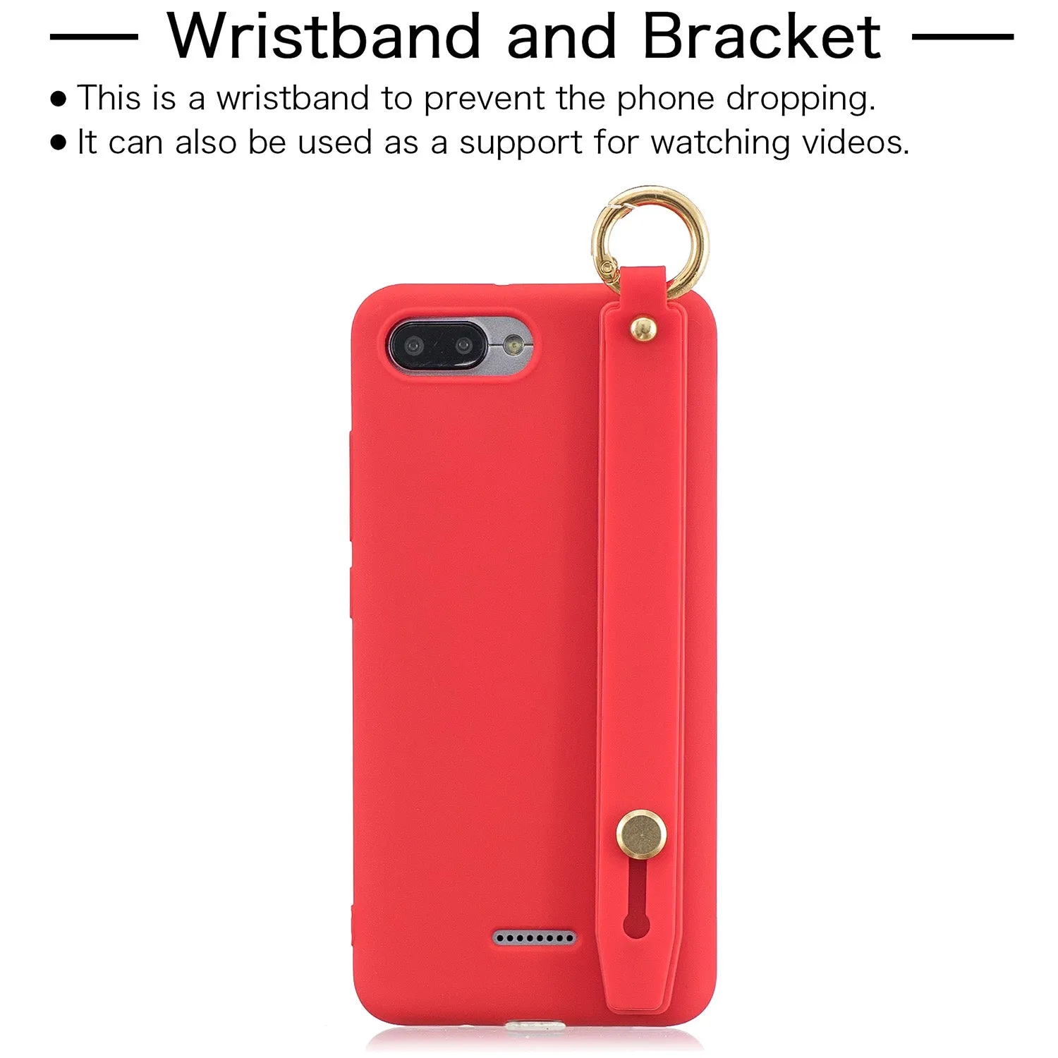 For Redmi 6A Simple Solid Color Chic Wrist Rope Bracket Matte TPU Anti-scratch Non-slip Protective Cover Back Case 12 gray