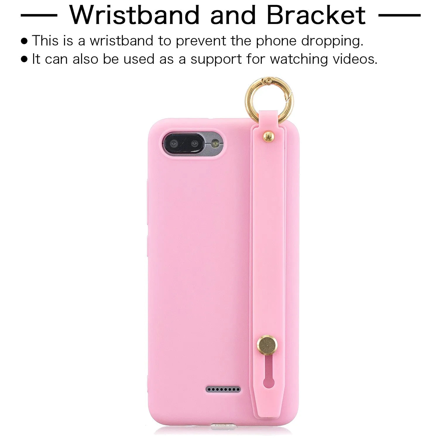 For Redmi 6A Simple Solid Color Chic Wrist Rope Bracket Matte TPU Anti-scratch Non-slip Protective Cover Back Case 12 gray